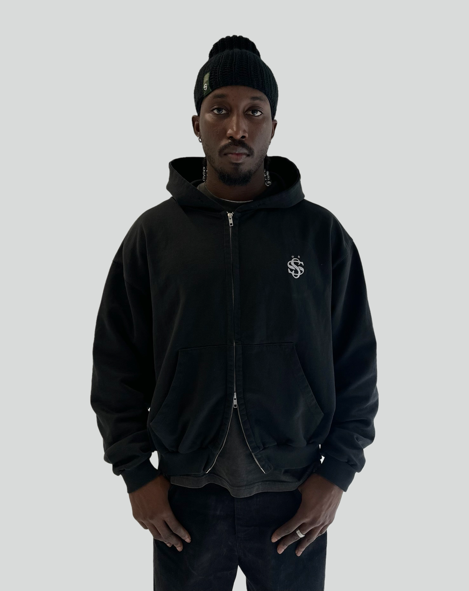 double zip logo hoodie