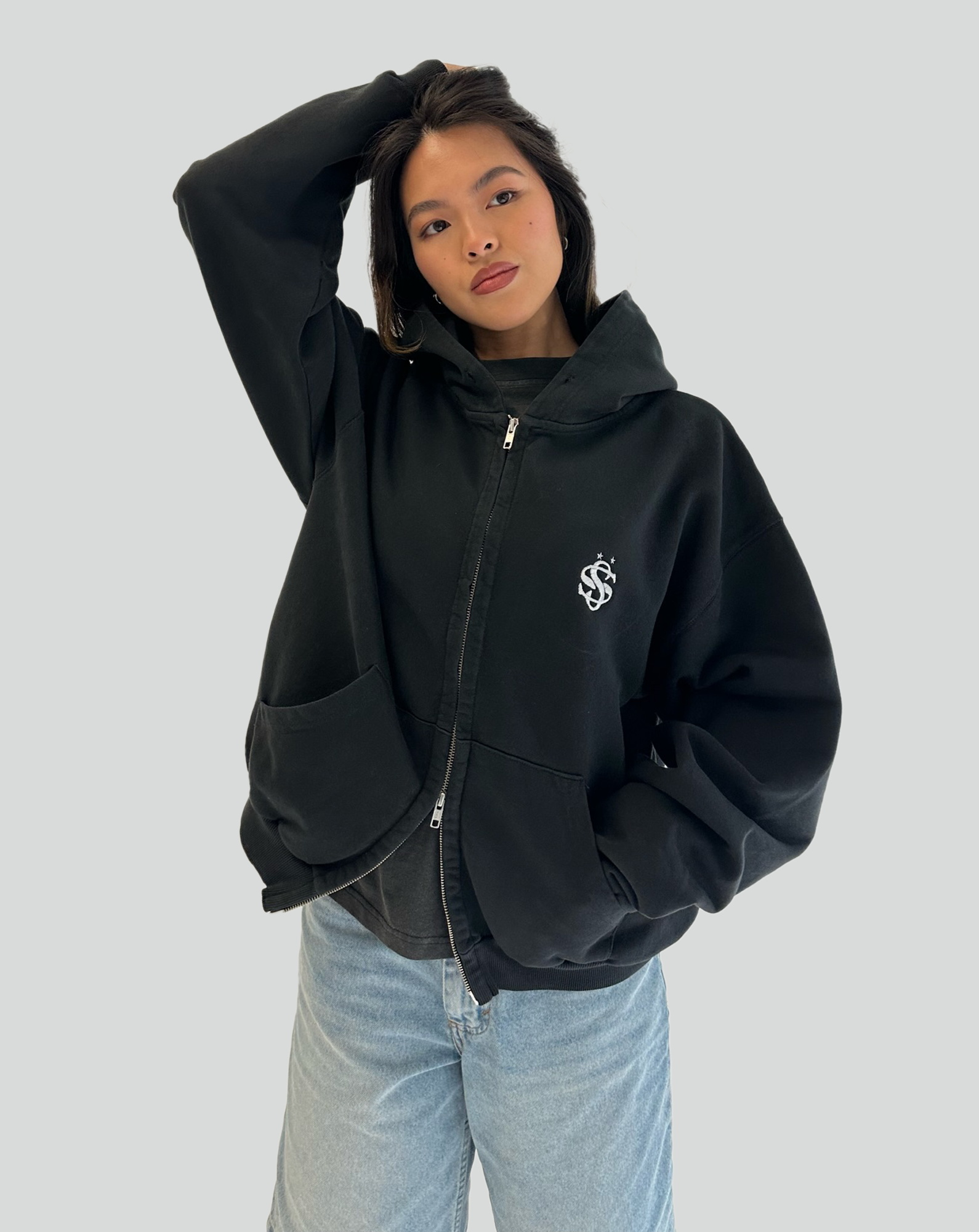 double zip logo hoodie